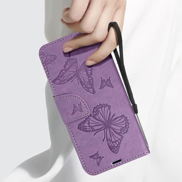 Fodral till Samsung A35 5G - AVIZAR - Fjärilsplånbok - Lila - Halvstyv - Blank