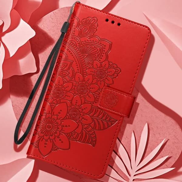 Röd Mandala Flowers plånboksfodral till Samsung Galaxy A25 5G AVIZAR - Halvstyv - Blank - Flik