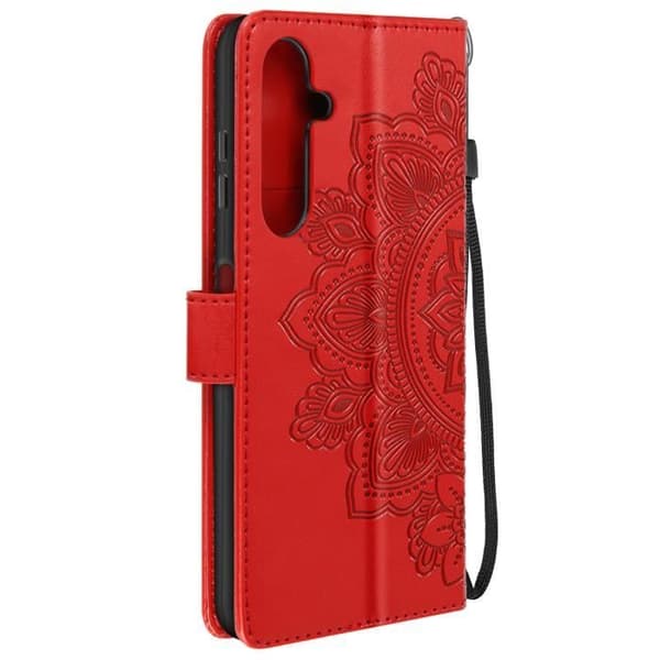 Röd Mandala Flowers plånboksfodral till Samsung Galaxy A25 5G AVIZAR - Halvstyv - Blank - Flik