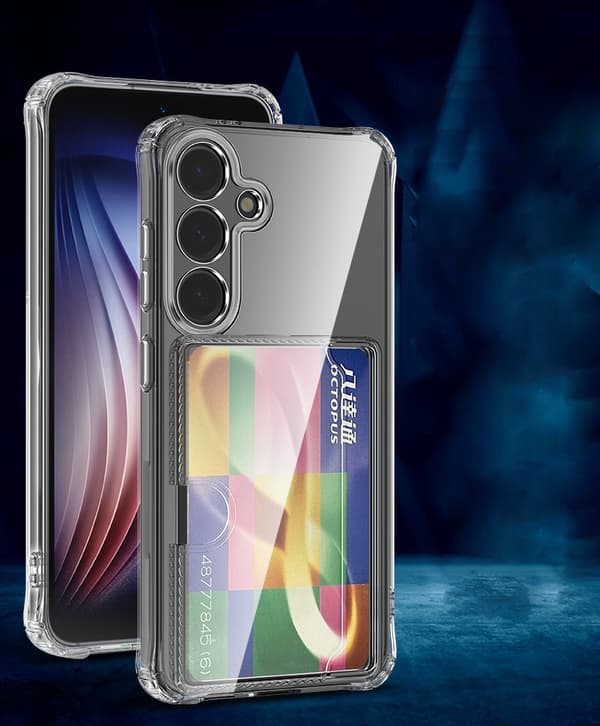 Samsung Galaxy S21 Plus gennemsigtigt etui med kortholder på siden - slidstærkt og let