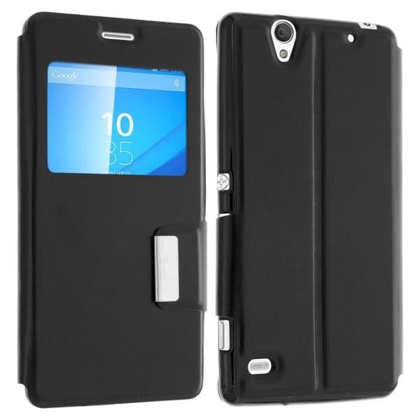Fodral Med Fönster - Sony - Xperia C4 / C4 Dual - Syntetläder - Svart - Magnetisk