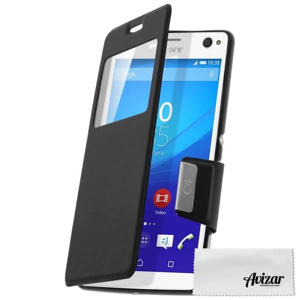 Fodral Med Fönster - Sony - Xperia C4 / C4 Dual - Syntetläder - Svart - Magnetisk