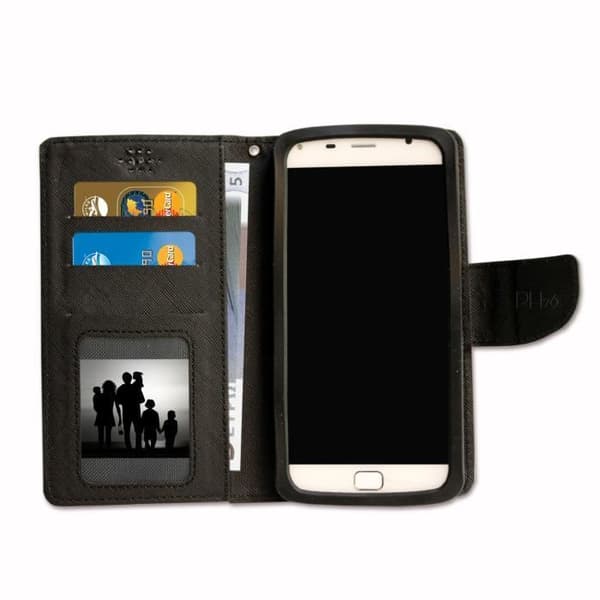 Huawei Honor 8 Smart Case Foliofodral i svart texturerat läderstil med korthållare och synliga sömmar från PH26®