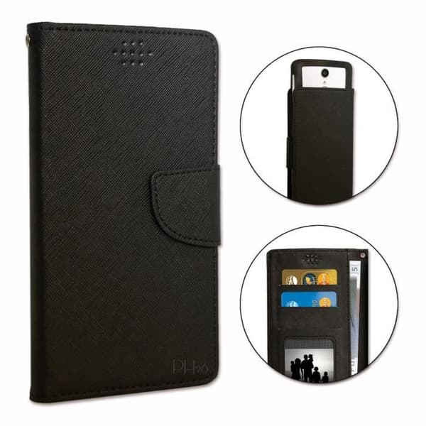 Huawei Honor 8 Smart Case Foliofodral i svart texturerat läderstil med korthållare och synliga sömmar från PH26®