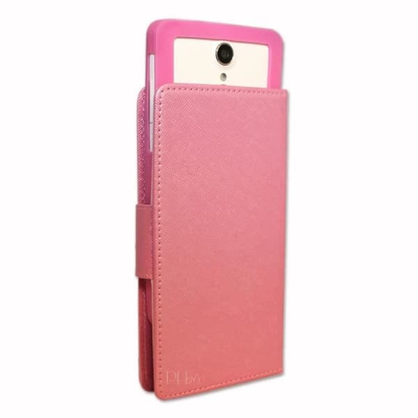 Oukitel U11 Plus Fodral Foliofodral i rosa texturerat läder med korthållare och synliga sömmar från PH26®