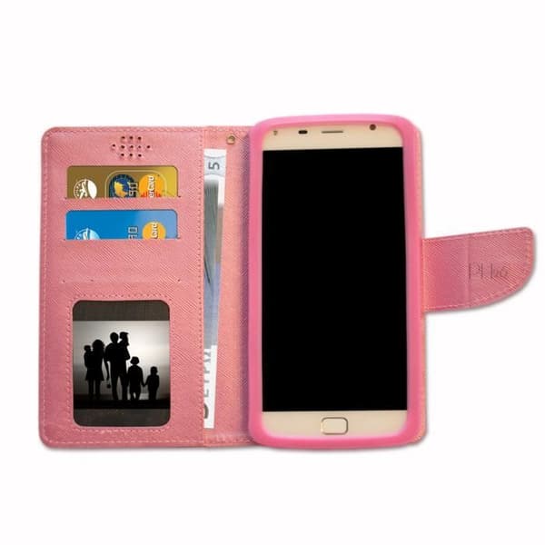Oukitel U11 Plus Fodral Foliofodral i rosa texturerat läder med korthållare och synliga sömmar från PH26®