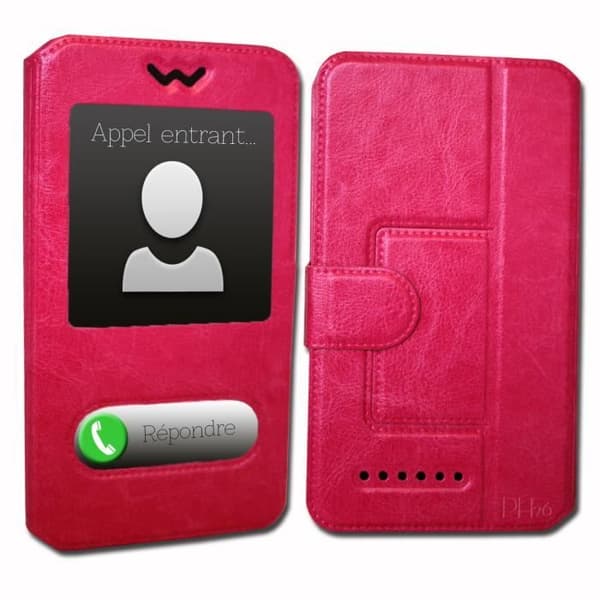 SFR STARNAUTE 3 super PACK premium Etui Folio fuchsia med fönster PU + mini stylus för touchskärm + härdat glas Hårdhet 9H, Ultra-mi...