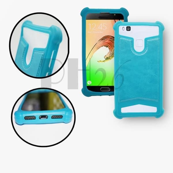 Samsung Galaxy S2 Plus I9105 Sky blue läderstil bakstycke med anti-chock gel silikonkonturer från PH26®