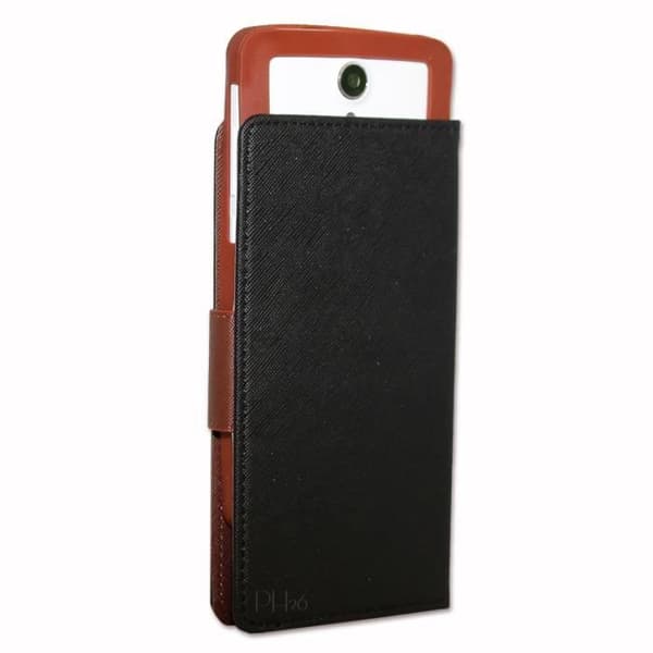 Samsung Galaxy Xcover 4 Foliofodral i svart och brunt texturerat läder med korthållare och synliga sömmar från PH26®