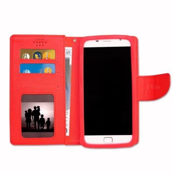 Etui Housse Folio - Huawei - P8 Lite ALE-L04 - Syntetiskt Texturerat Läder - Marinblå och Röd - Magnetisk
