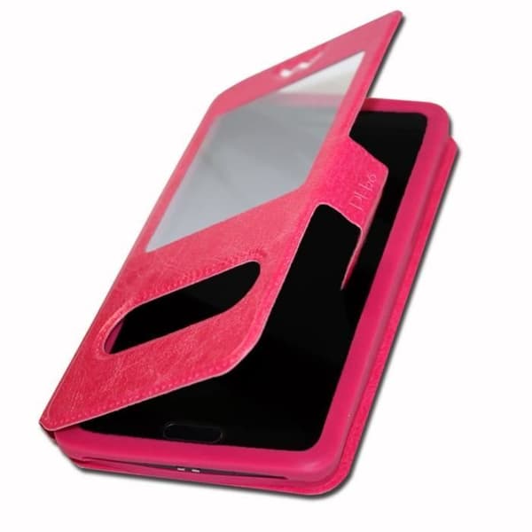 Fodral till HTC Desire 19s Rose Fuchsia Extra Slim X2 Windows i ekologiskt kvalitetsläder magnetisk stängning och synliga sömmar