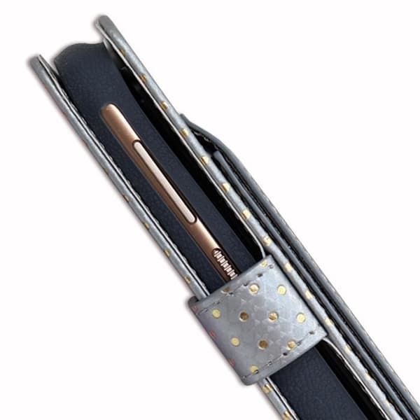 PH26® Folio fodral för Blu A5 Energy med guldprickar i silver eko-läder med korthållare, spegel och synliga sömmar