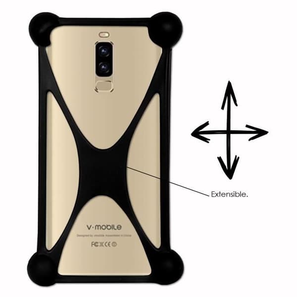 Super Pack stötsäkert svart stötfångarfodral i kvalitetssilikon för V-Mobile S9 (2019) med 1 nätladdare, Ultrasnabb 2x USB