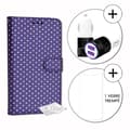 Miniatyrbild 1 av 4: PH26® Super Pack Folio fodral för guldprickar i lila eko-läder med korthållare, spegel + 1 MAXIMAL hårdhet härdat glas,