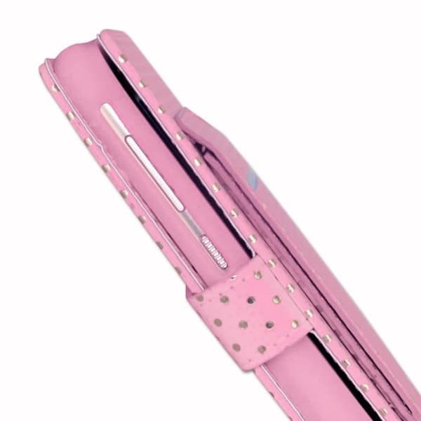 PH26® Foliofodralfodral till Ulefone Mix 4G med guldprickar i rosa ekoläder med korthållare, spegel och synliga sömmar