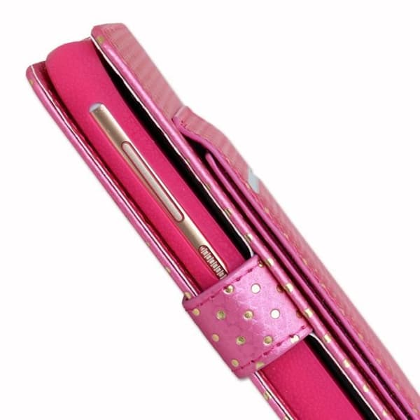PH26® Fuchsia foliofodral med guldprickar för Bouygues Telecom BS 471 i ekoläder med korthållare, spegel och sömmar