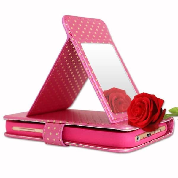 PH26® Fuchsia foliofodral med guldprickar för Bouygues Telecom BS 471 i ekoläder med korthållare, spegel och sömmar