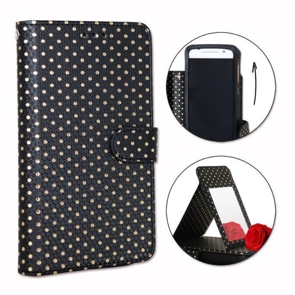Husse folio - PH26® - Galaxy Core Prime VE - Ekologiskt läder - Svart med guldprickar - Videostöd