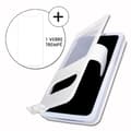 Miniatyrbild 1 av 4: Super Pack-fodral för Samsung Galaxy A30s Extra Slim 2 Windows eco-läder + High Transparens härdat glas VIT