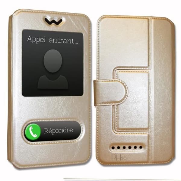 Super Pack Cover för Oppo Reno Z Hello P90 Extra Slim 2 Eco läderfönster + 2 högtransparens skyddsglasögon GULD GULD
