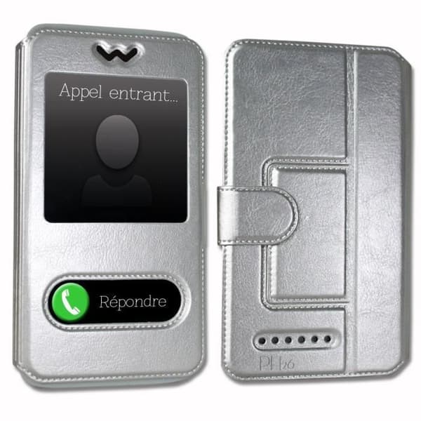 Super Pack-fodral för HTC U19e Extra Slim 2 Eco-läderfönster + 3 högtransparens skyddsglasögon SILVER