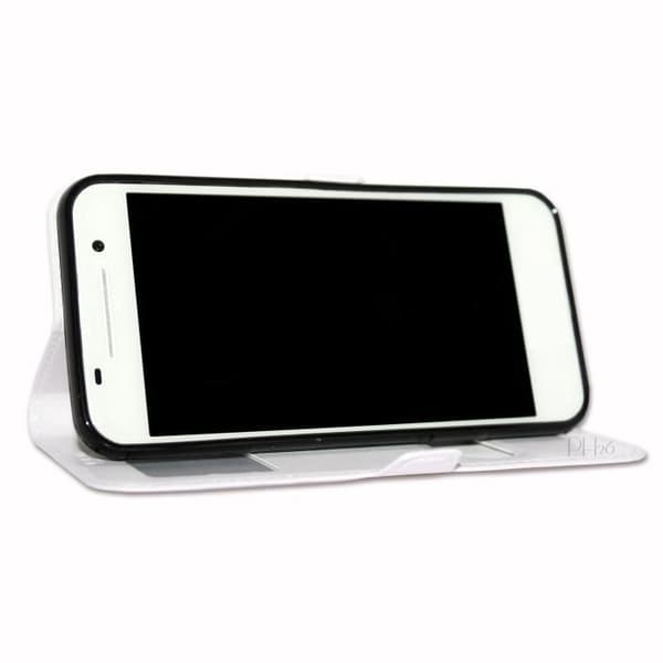 Nokia 5 Housse dedikerad folio vit med fönster i läderlook och synliga sömmar av PH26®
