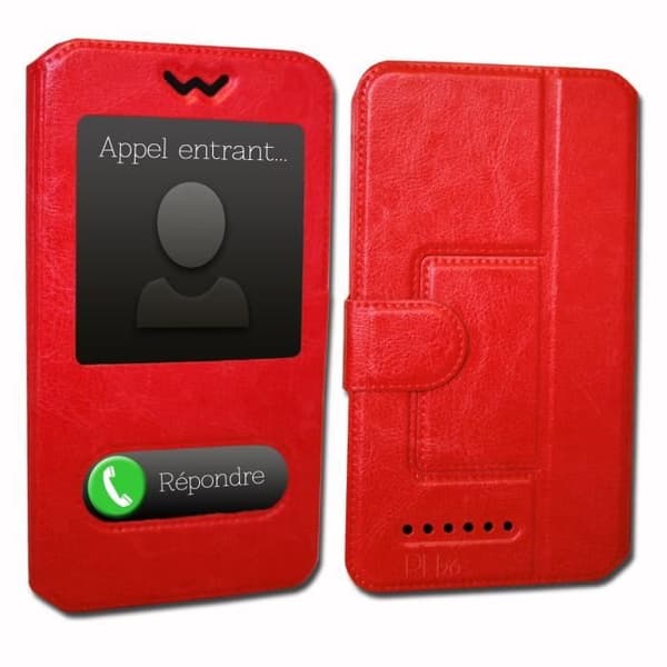 Super Pack-fodral för Huawei P40 Lite E Extra Slim 2 Eco-läderfönster + 2 högtransparens skyddsglasögon RÖDA