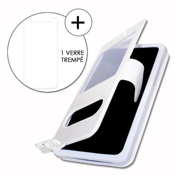 Super Pack-fodral för HTC U11 EYEs Extra Slim 2 Windows eco-läder + High Transparency Tempered Glass WHITE