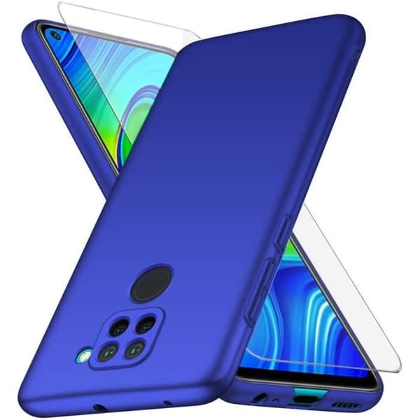 Xiaomi Redmi Note 9 Fodral + Skärmskydd i härdat glas, Blå Mycket tunt skyddsfodral Hårt skydd Fodral Fodral för