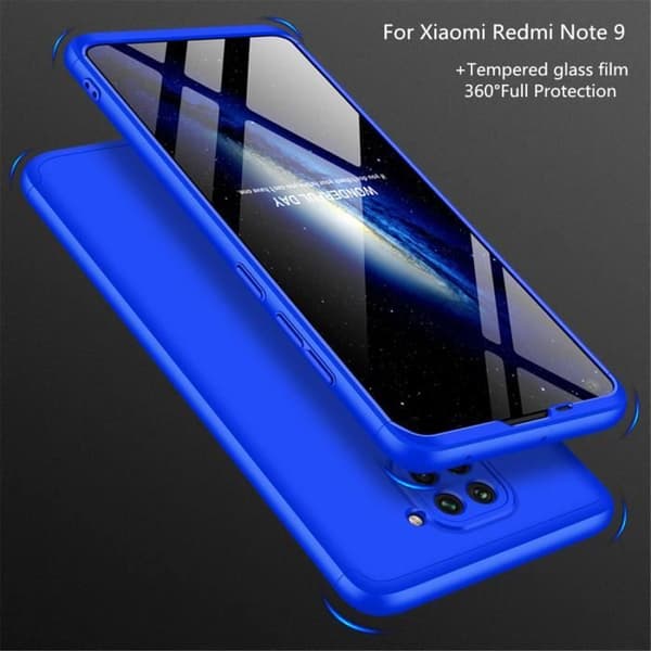 Asus Xiaomi Redmi Note 9-fodral,fodral + härdat glas 360 graders skydd Hård PC Bumper- Blå