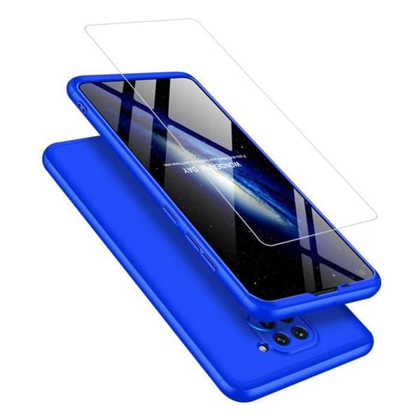 Asus Xiaomi Redmi Note 9-fodral,fodral + härdat glas 360 graders skydd Hård PC Bumper- Blå