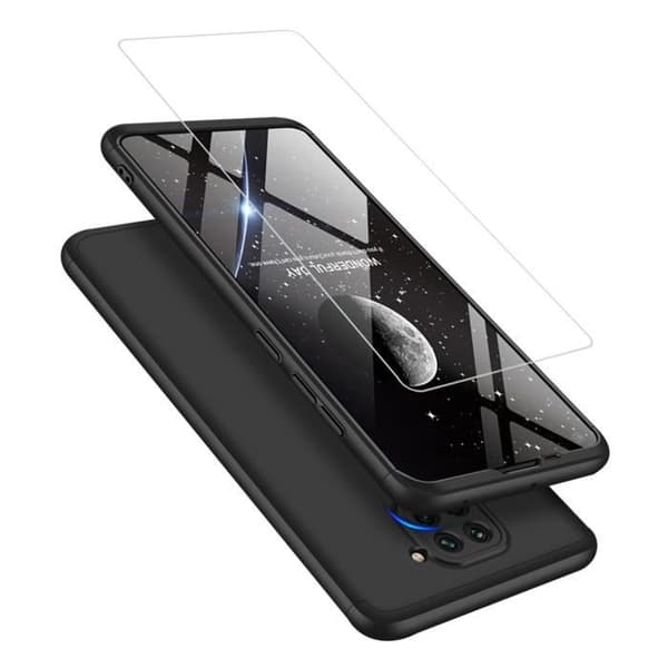 Coque Xiaomi Redmi Note 9, coque + Tempererat glas 360 graders skydd PC hård bälg - Svart