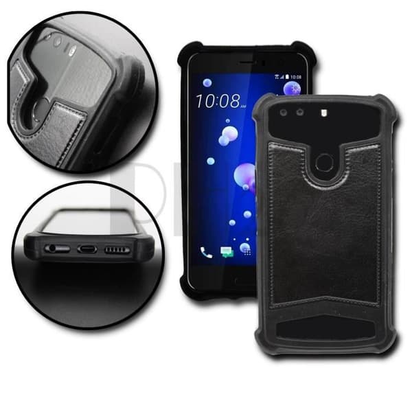 Samsung Galaxy Ace 3 S7270 Bakre skal i svart läderutseende med konturer av silikon gel som är stötabsorberande by PH26®