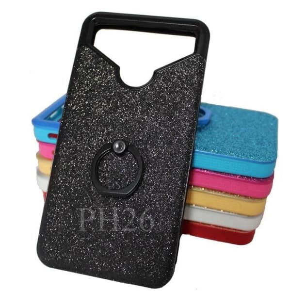 Doogee Y6c Black Back Cover med Diamond Rhinestone Effect och Anti-Shock Gel Silikonkonturer med Ring för Selfies, Foton och