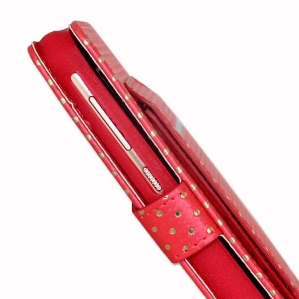 Foliofodral - PH26® - Doro Liberto 820 - Röd ekoklädsel med gyllene prickar - Inbyggd spegel - Kortfack