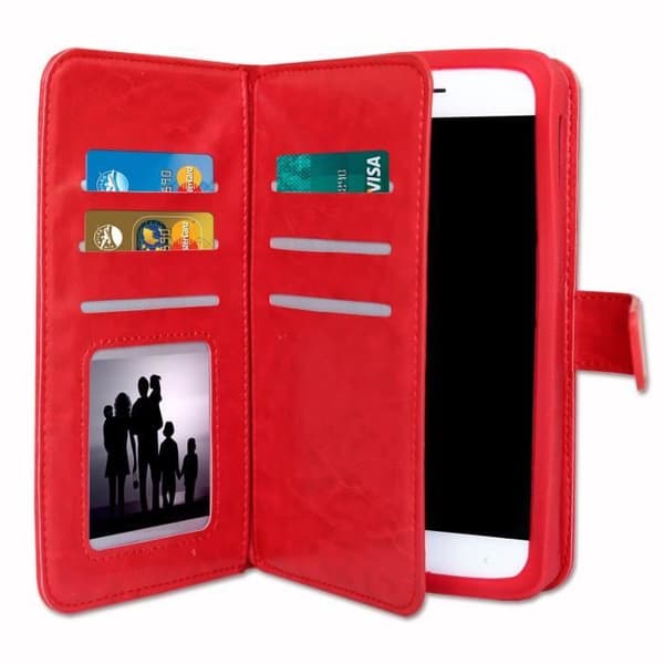 Etui fodral folio - PH26® - Huawei Y6 2017 - Ekoskinn röd - Magnetisk klaff - Kortfack