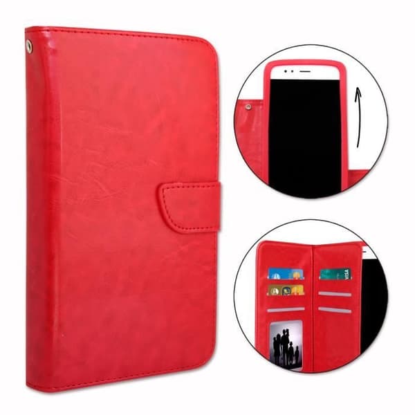 Etui fodral folio - PH26® - Huawei Y6 2017 - Ekoskinn röd - Magnetisk klaff - Kortfack