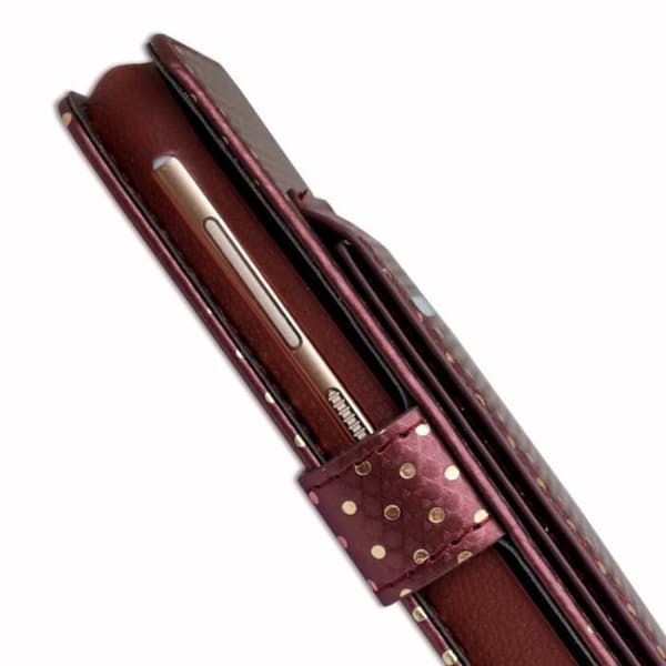 Housse folio - PH26® - LG K10 Pro - Ekologiskt läder i brun med gyllene prickar - Kortfack - Integrerat spegel