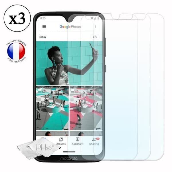 Super Pack Bumper Svart antishock för Motorola Moto G7 med 3 Härdade skyddsglas med MAXIMAL hårdhet