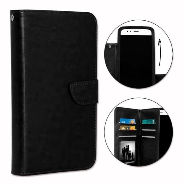 Etui folio - PH26® - Xiaomi Mi MIX 2 SE - Ekologiskt läder svart - Magnetisk kläpp - Universell