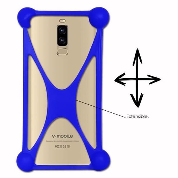 Super Pack blå stötsäker kvalitets silikon stötfångarfodral för V-Mobile S9 (2019) med 3 härdade glasögon som skyddar hårdheten