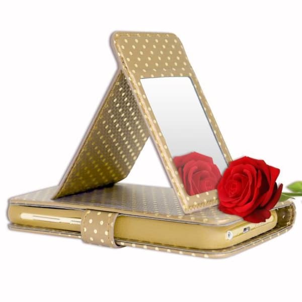 Housse folio - PH26® - I9 - Ekoskinn guld - Spegel - Kortfodral