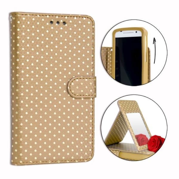 Housse folio - PH26® - I9 - Ekoskinn guld - Spegel - Kortfodral