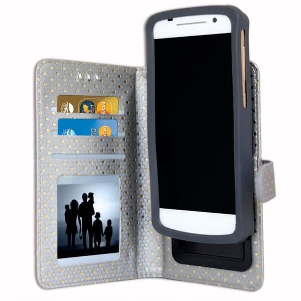 Foliofodral - PH26® - Wiko Pulp 4G - Ekoskinn - Silver med gyllene prickar - Videostöd