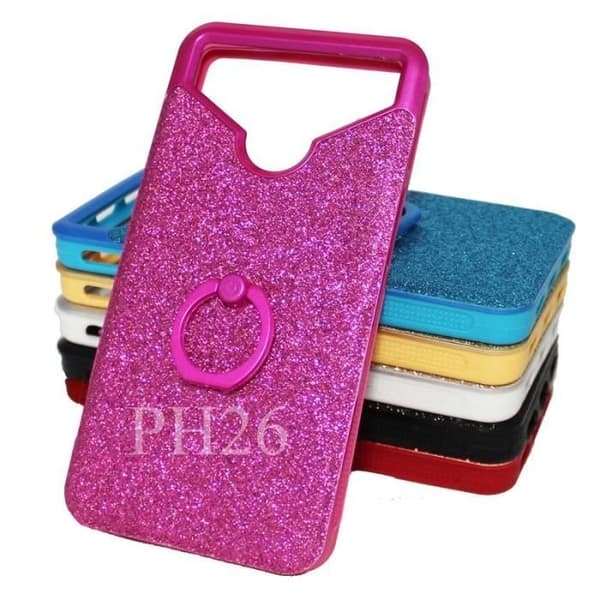 Doogee Homtom HT17 Fuchsia bakfodral med diamant strasseffekt med anti-chock silikongelkonturer med ring för selfies, foton