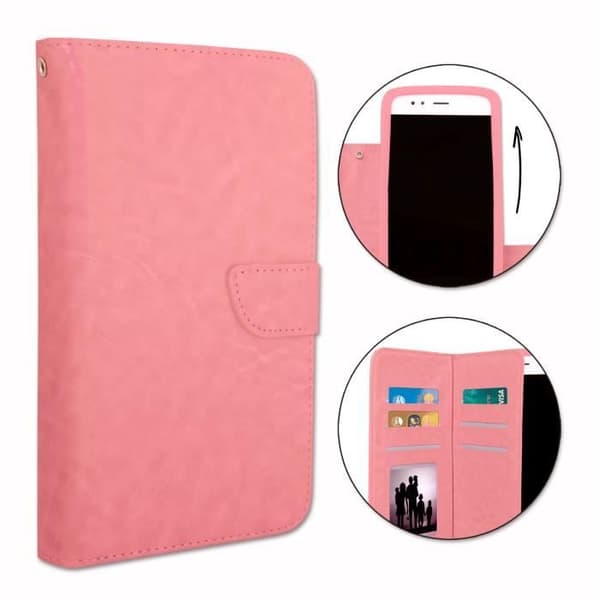 PH26® Folio fodral för Blu Grand XL LTE plånboksformat i rosa ekoläder med dubbel invändig korthållarflik,