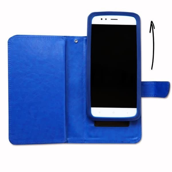 PH26® Folio fodral för Cubot CheetahPhone plånboksformat i blått ekoläder med dubbel invändig korthållarflik,