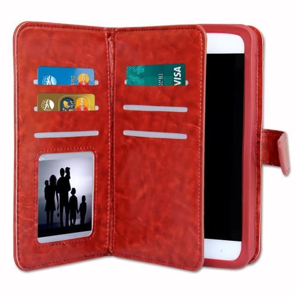 PH26® Folio fodral för Archos 55 Cobalt Plus plånboksformat i brunt ekoläder med dubbel innerlucka