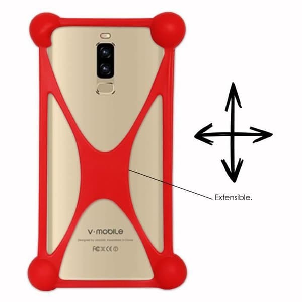 Super Pack rött stötsäkert stötfångarfodral i kvalitetssilikon för V-Mobile S9 (2019) med 1 nätladdare, Ultrasnabb 2x USB