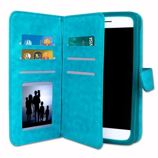 PH26® Folio fodral för ZTE AXON 7 plånboksformat i turkost ekoläder med dubbel invändig flik, korthållare,